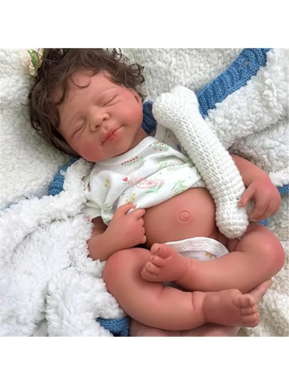 19 Inch Reborn Baby Doll Open Mouth Solid Silicone Weighted 6.7 lbs Rooted Hair